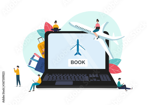 Vector illustration of pc with booking web site on screen