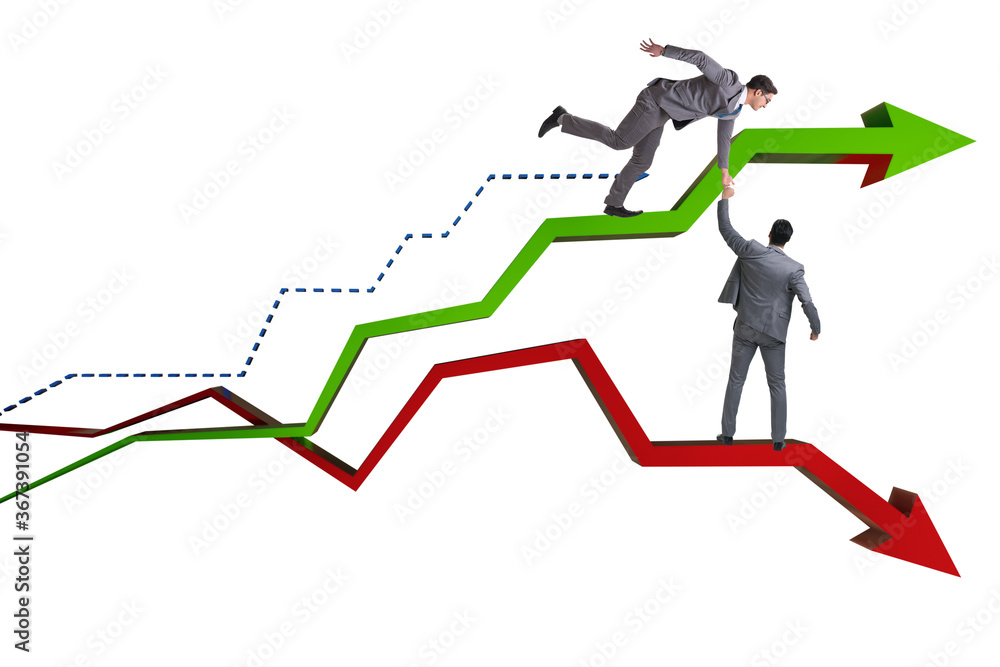 Businessman saving competitor during the crisis Businessman saving competitor during the crisis