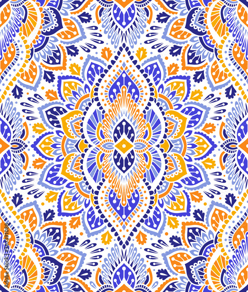 Indian style seamless pattern with tribal ornament. Ornamental ethnic background collection. Can be used for fabric prints, surface textures, cloth design, wrapping. EPS 10 vector illustration.