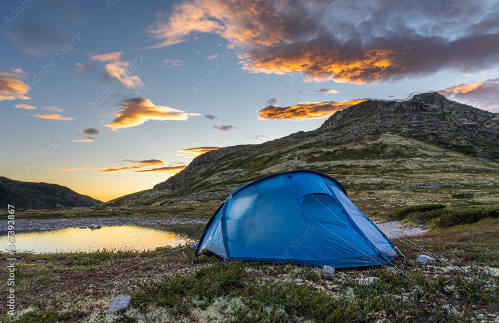 camping in Rondane at sunset