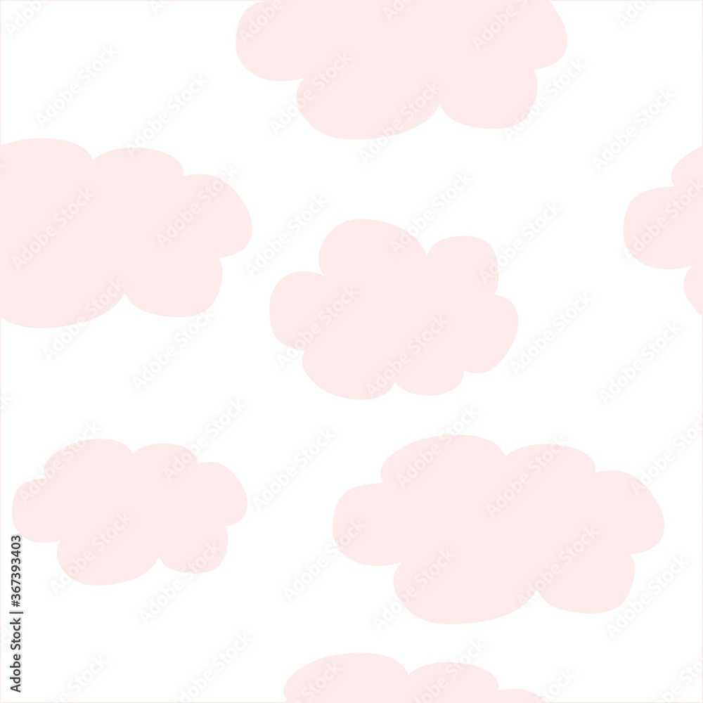 pink and white background with clouds, seamless pattern vector