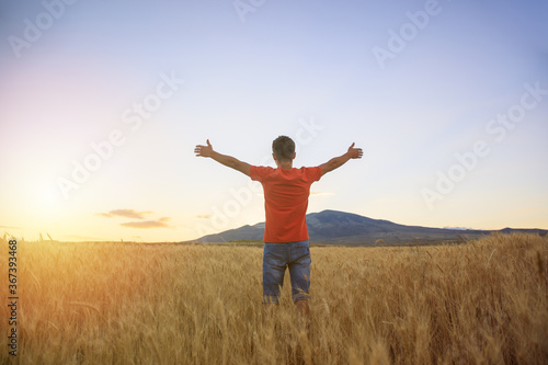 happy man in field