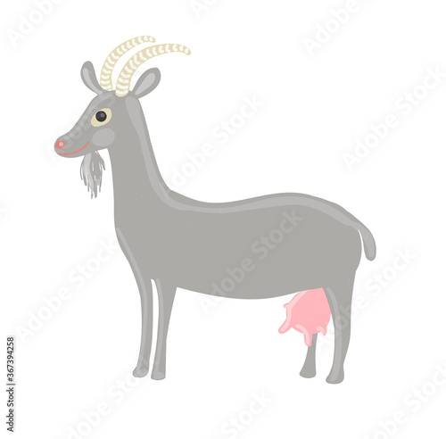 Gray goat in cartoon style. Drawing isolated on a white background. Stock vector illustration.