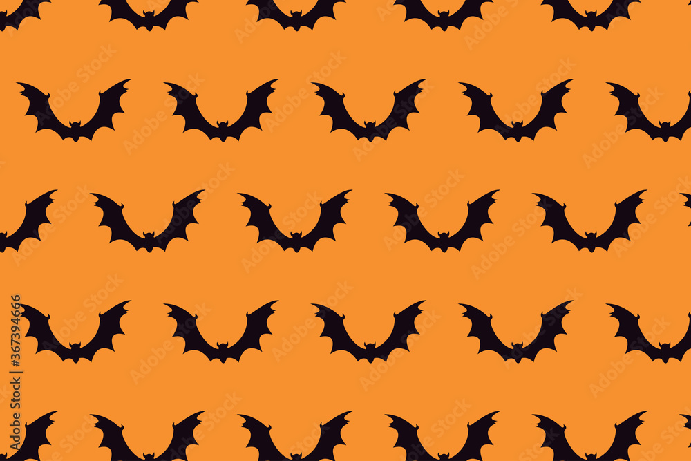Happy Halloween seamless pattern background with black bat on orange color, good for wrapping paper and fabric print. Happy Halloween seamless pattern background with black bat on orange color, good for wrapping paper and fabric print.