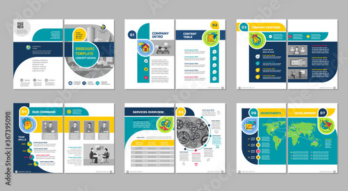 Brochure creative design. Multipurpose template, include cover, back and inside pages. Trendy minimalist flat geometric design. Vertical a4 format.