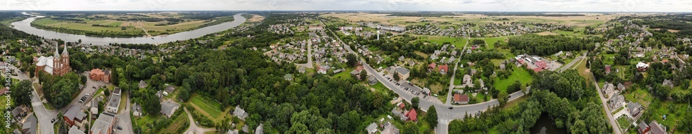 Aerial panorama of Church of St. George in Vilkija, Lithuania