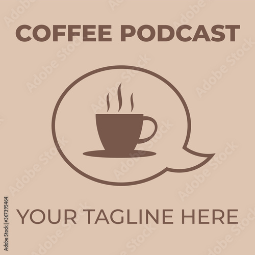 Thumbnail/cover image for a coffee talk podcast. Placeholder text for title and tagline. Brown coffee colour
