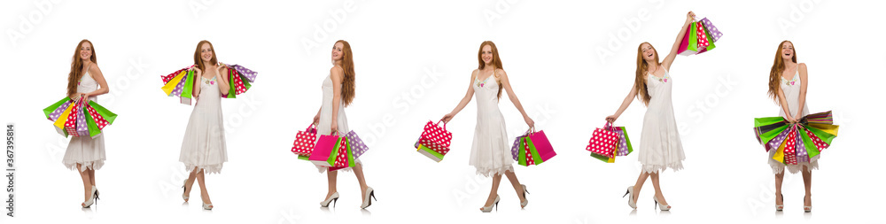 Woman with shopping bags isolated on white Woman with shopping bags isolated on white