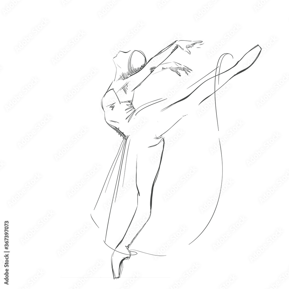 One continuous line drawing woman beauty ballet dancer in elegance motion.  Sexy girl ballerina performs art dance concept. Wall decor print. Dynamic  single line draw design vector graphic illustration 3594313 Vector Art