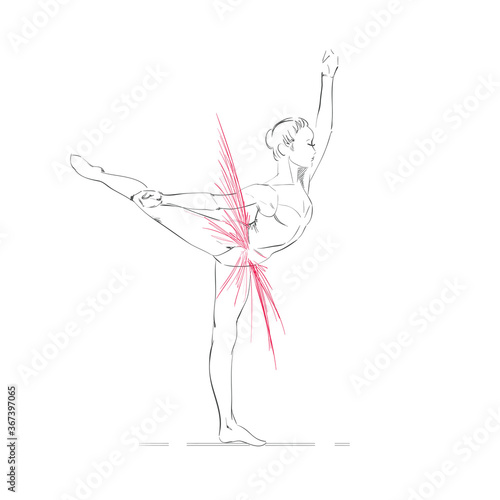 Hand Drawing of a Young Ballerina.A Hand Drawing of a Ballerina. Vector Illustration of a Ballet Dancer Girl. Freehand Drawn. Vector Sketch.