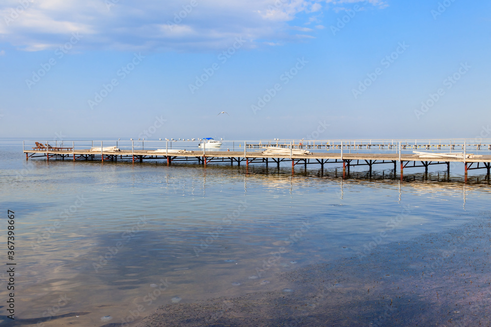 Wooden pier in the Black sea in Skadovsk, Ukraine