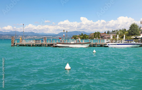 SIRMIONE, ITALY - JUNE 19, 2020: beautiful view of Lake Garda from Sirmione, Italy