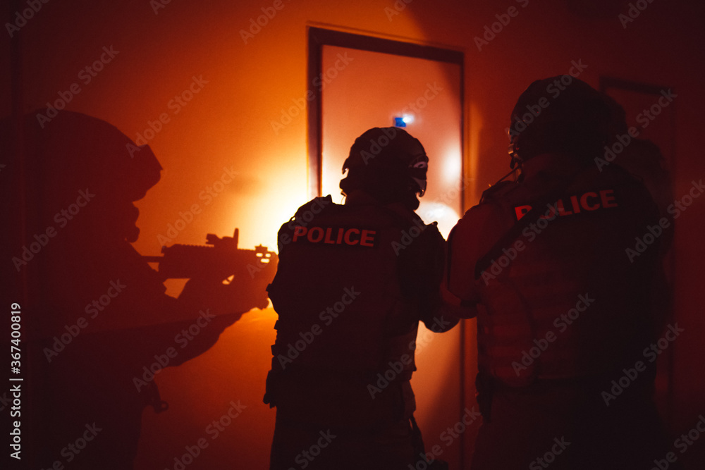 Police intervention unit in action during the arrest of a terrorist Police intervention unit in action during the arrest of a terrorist