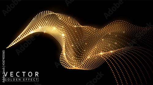 Abstract golden wave. Gold light effect on black background