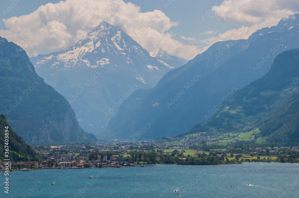 Beautiful swiss alpine landscape with lake Lucerne.