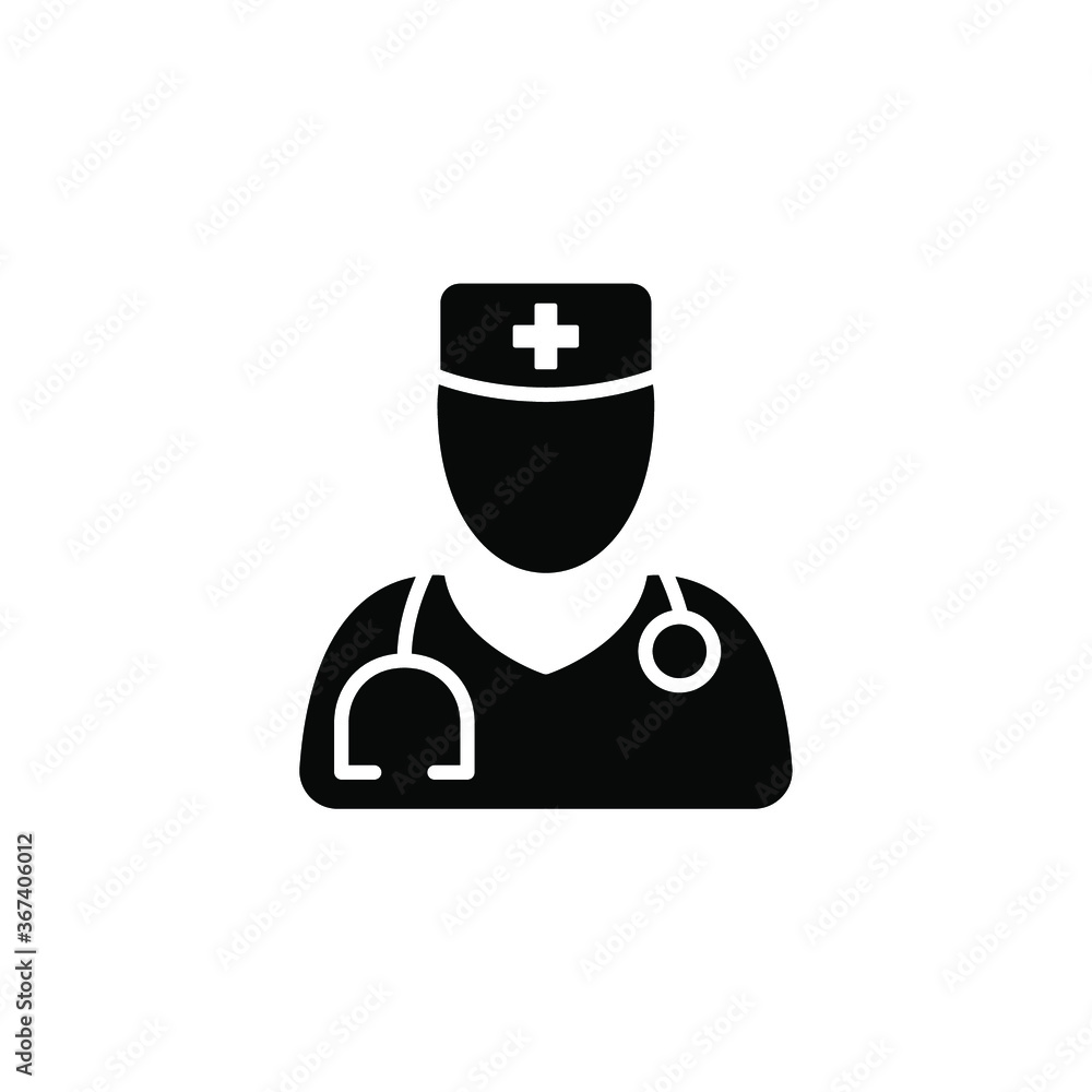 Doctor icon solid. Medical Doctor, Male Health Care Physician with Stethoscope on his neck Sign. Nurse, medic job specialist, pediactric. template Vector illustration Design on white background. EPS10 Doctor icon solid. Medical Doctor, Male Health Care Physician with Stethoscope on his neck Sign. Nurse, medic job specialist, pediactric. template Vector illustration Design on white background. EPS10