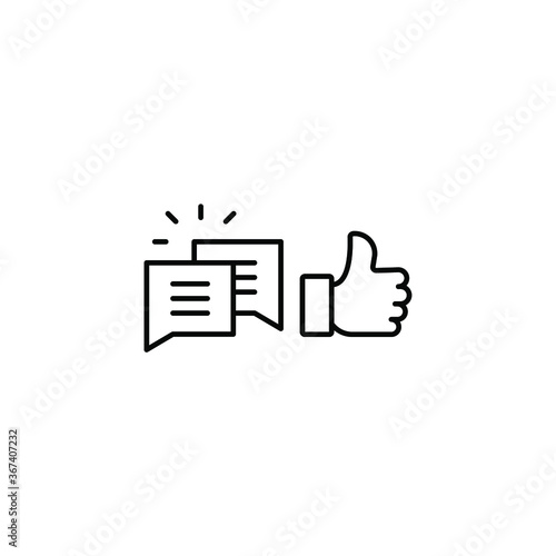 likes with comment icon line symbol. Finger thumb gesture and bubble message for chatting and give positive feedback. Social media equipment. Vector illustration. Design on white background. EPS10