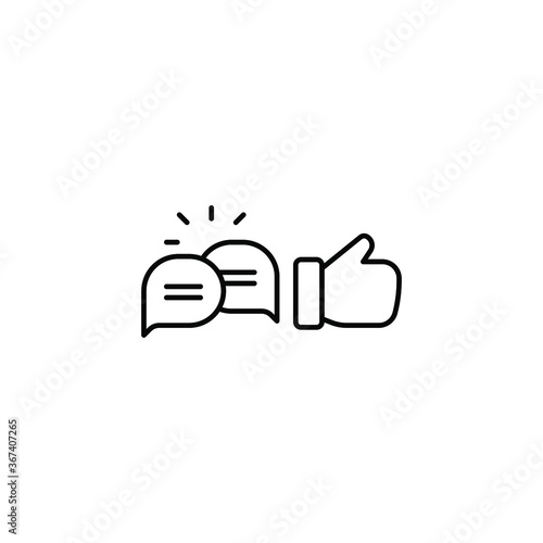 likes with comment icon line symbol. Finger thumb gesture and bubble message for chatting and give positive feedback. Social media equipment. Vector illustration. Design on white background. EPS10