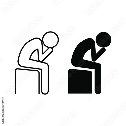 Depression icon symbol, line and solid in trendy style. Sadness Element. Stress man is siting on chair. Lonely guy has problem. Vector illustration. Design on white abckground. EPS10