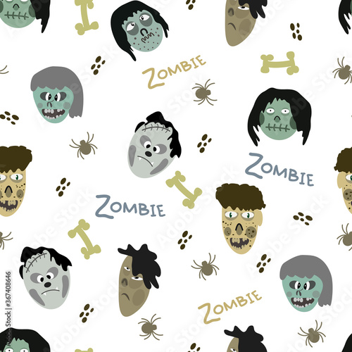 attern of images of zombies and various elements on a white background