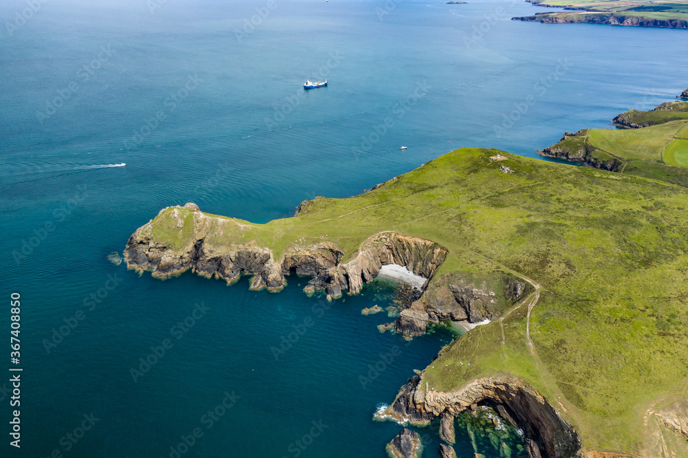Aerial view of cliffs and coastline