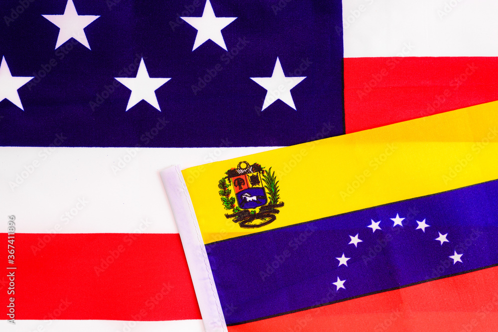 Flag of Venezuela on the American national flag, two countries with conflict between them. Flag of Venezuela on the American national flag, two countries with conflict between them.