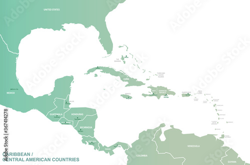 caribbean islands. central american countries vector map.