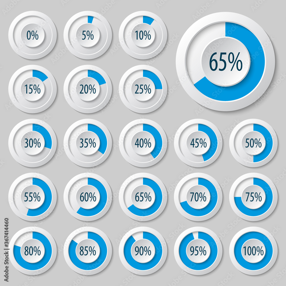 Set of pie charts for business infographics.Progress bar for web design.3d infographic elements.Blue White Style Set of pie charts for business infographics.Progress bar for web design.3d infographic elements.Blue White Style