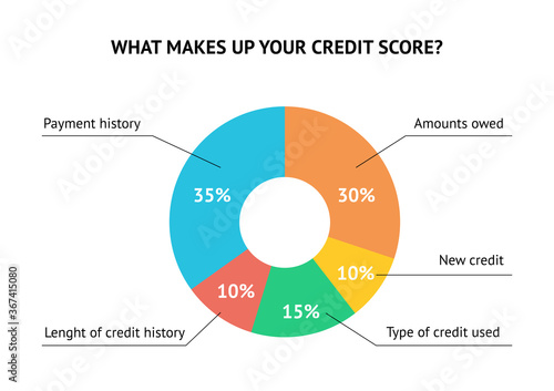Calculate credit score pie chart flat vector concept isolated on white background