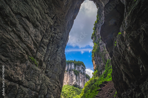 Natural rocky arch fissure in Wulong National Park