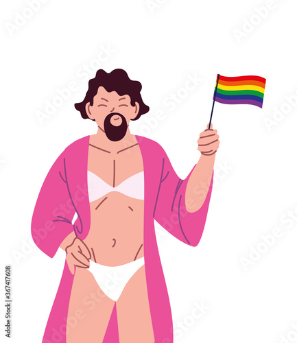 transvestite man cartoon with lgbti flag vector design