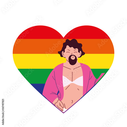 transvestite man cartoon in lgbti heart vector design