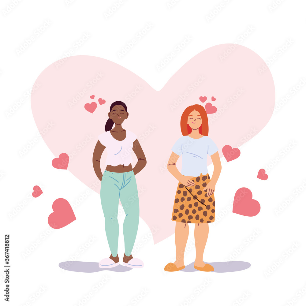 lgtbi women cartoons with hearts vector design lgtbi women cartoons with hearts vector design