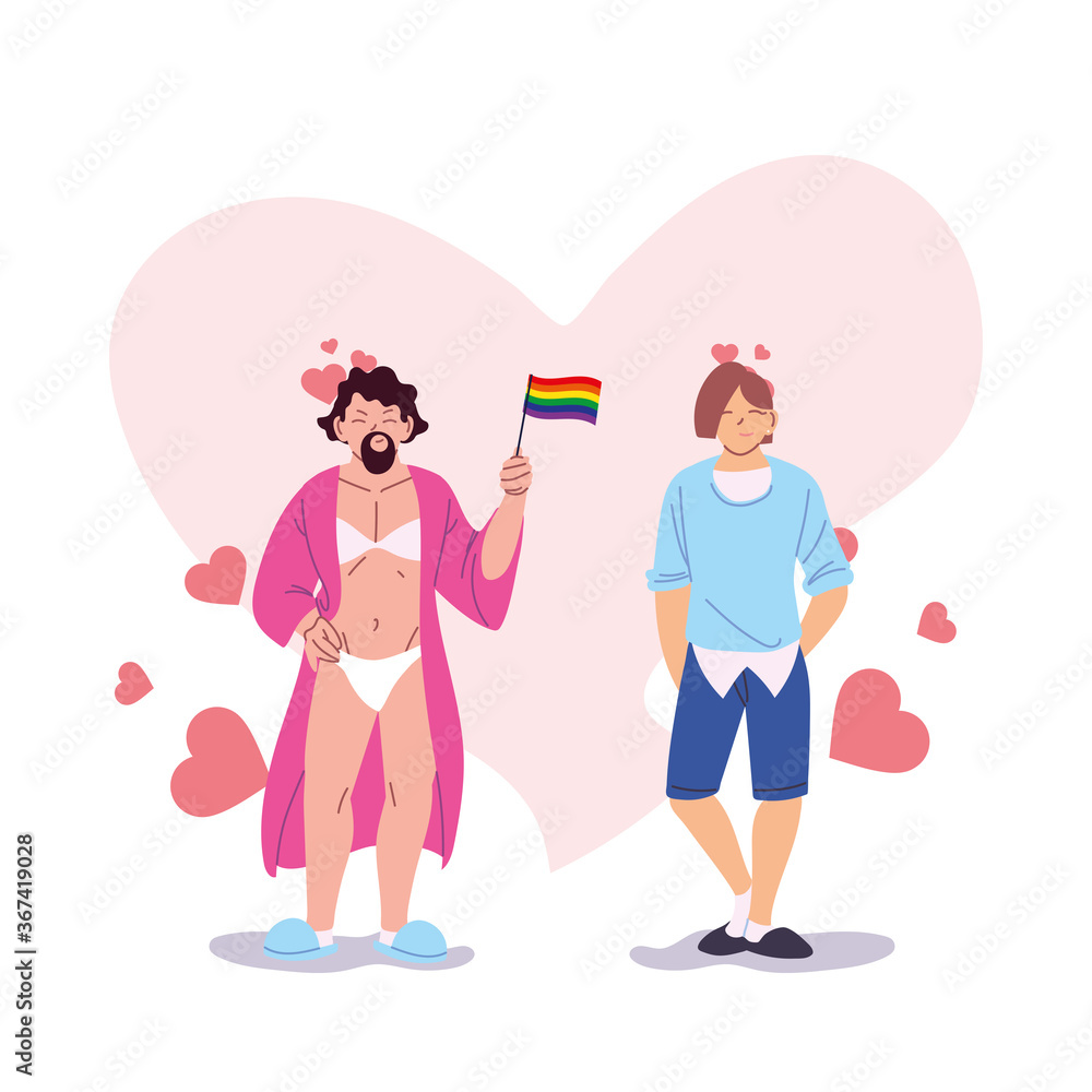 lgtbi men cartoons with hearts and flag vector design lgtbi men cartoons with hearts and flag vector design