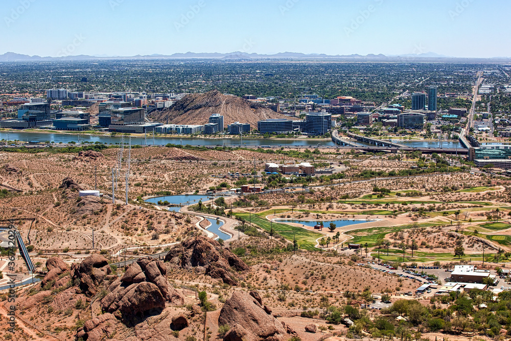 Skyline of Tempe, Arizona viewed from above the Papago Buttes