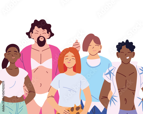 lgbti women and men cartoons vector design
