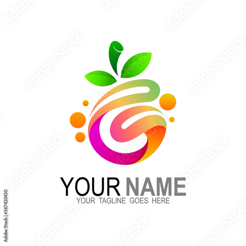 G logo design and fruit icon template, colorful logos, 3d, 