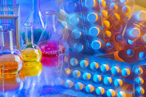 Tablets, ampoules and flask...