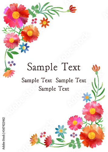 コスモス_花飾り_水彩フレーム