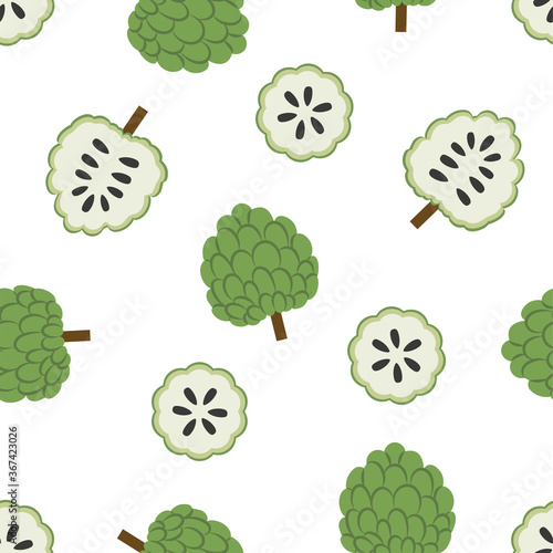 Annona, Sugar Apple. Seamless Vector Patterns