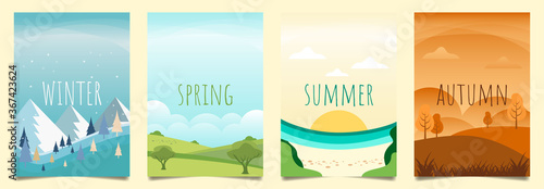 Flat design, Illustration set season element or flowers background, winter, spring, summer, autumn, banner, cover, templates, posters. Nature abstract minimal modern. Holiday banner fyer design.