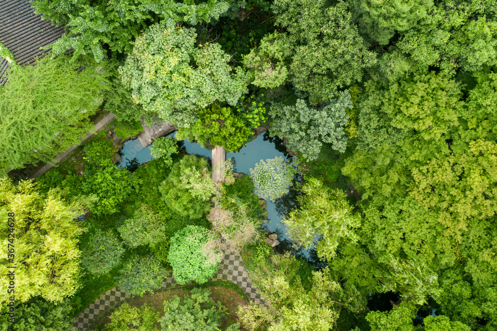 Fototapeta Aerial of Ancient traditional garden, Suzhou garden, in China.