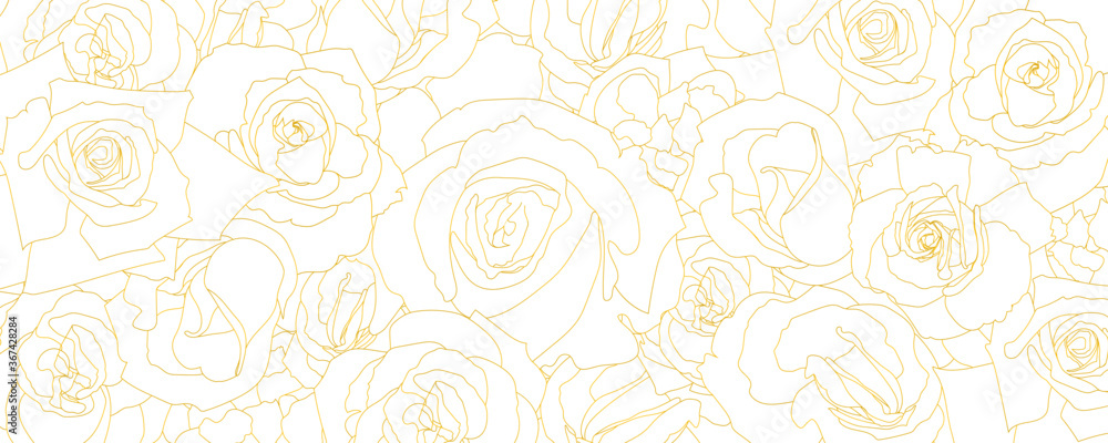 Pattern from roses buds in outline style. Vintage vector background. Template for banner or cover