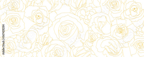 Pattern from roses buds in outline style. Vintage vector background. Template for banner or cover