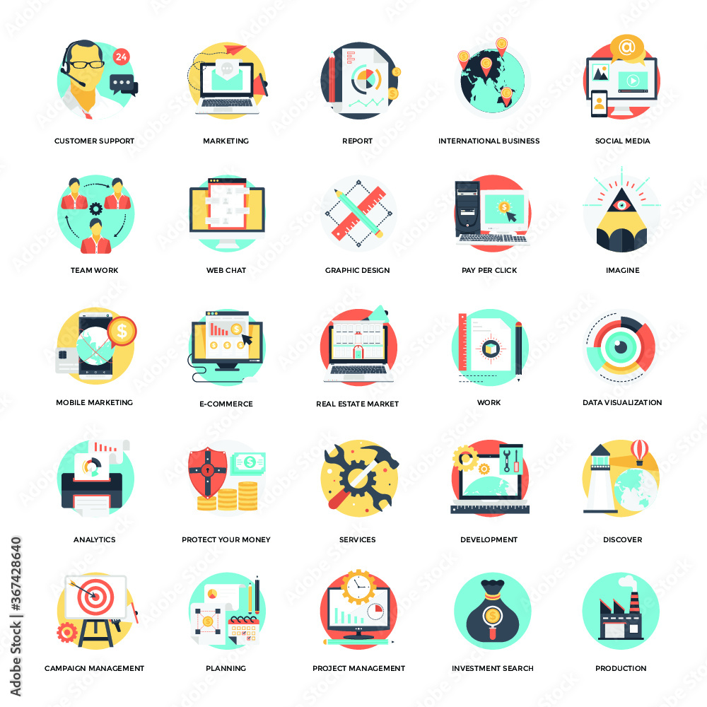 Pack of Ecommerce, Marketing and Finance Related Vectors