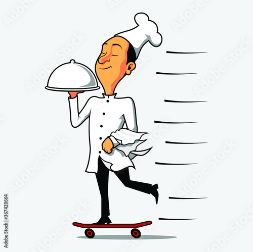 Chef with skateboard illustration vector