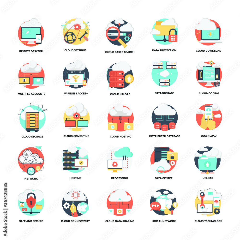 Pack Of Cloud Computing Flat Vector Illustrations Pack Of Cloud Computing Flat Vector Illustrations