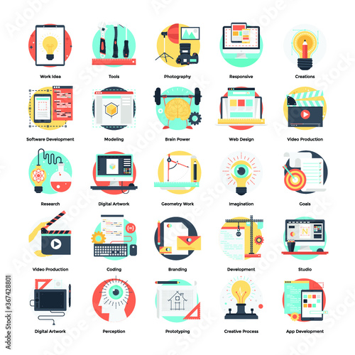 Web Design and Development Flat Vector Icons Set 
