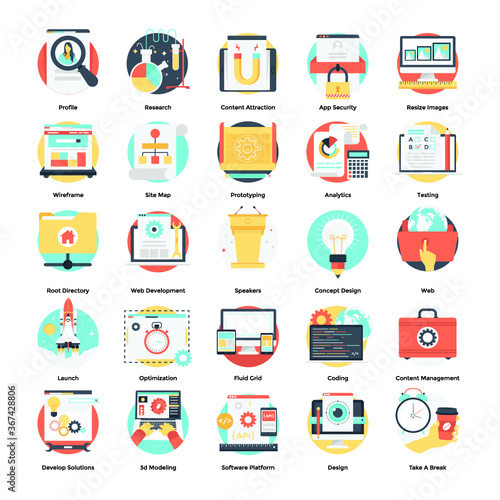 Set of Modern Flat Icons On Design Development