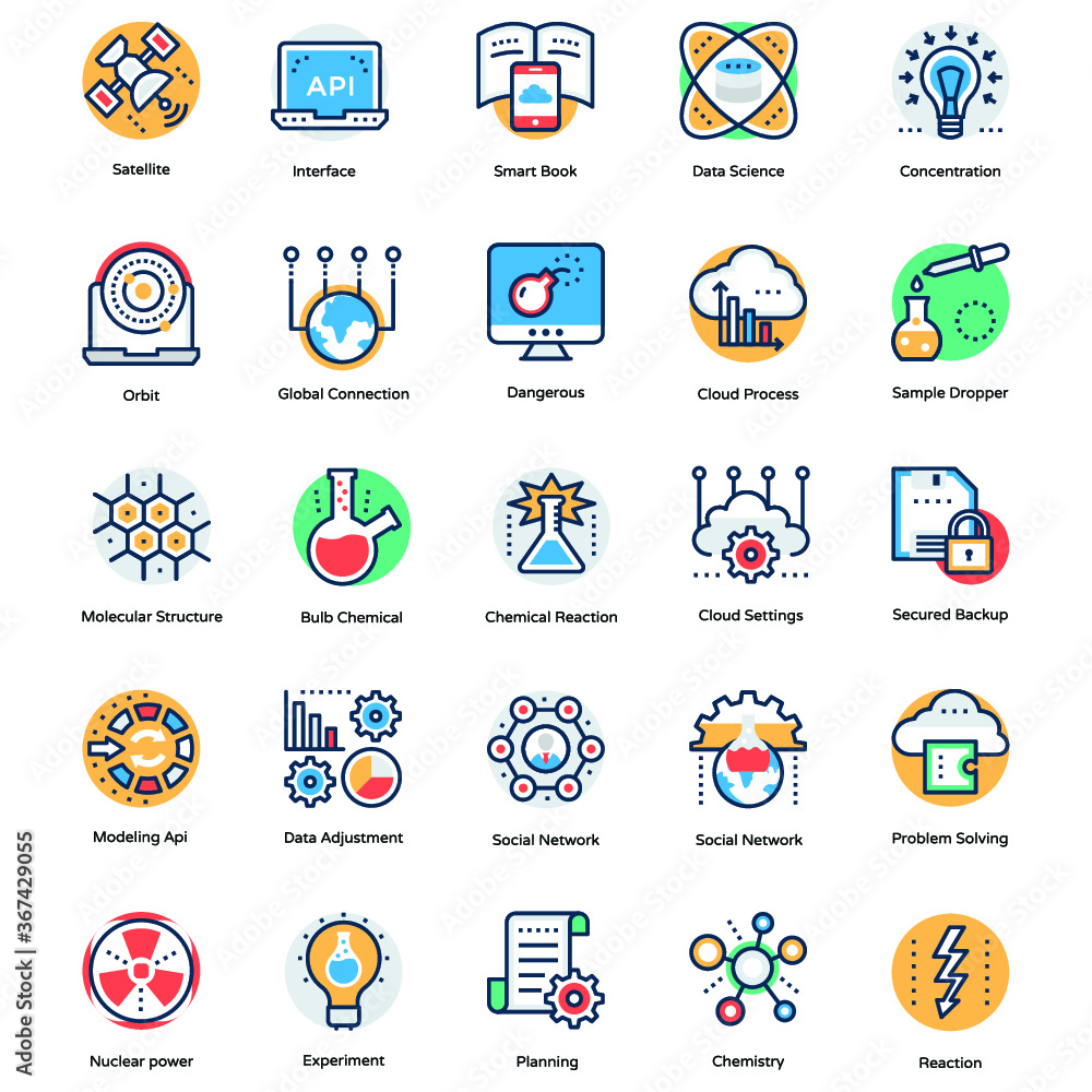 Flat Vector Icons Collection Of Science and Technology Flat Vector Icons Collection Of Science and Technology